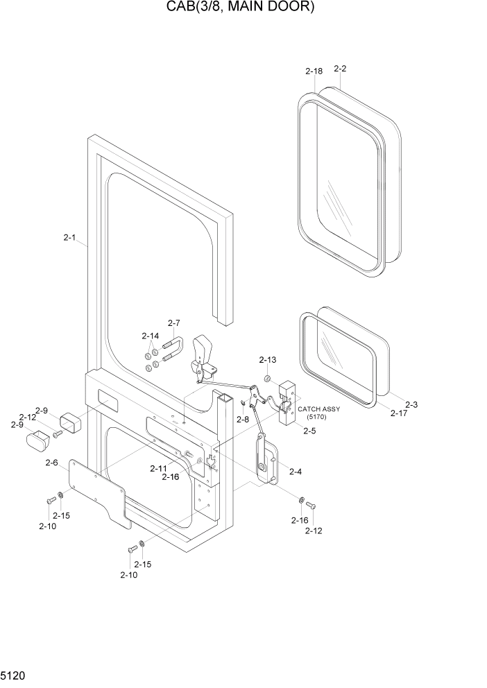 Схема запчастей Hyundai HL7803A - PAGE 5120 CAB(3/8, MAIN DOOR) СТРУКТУРА