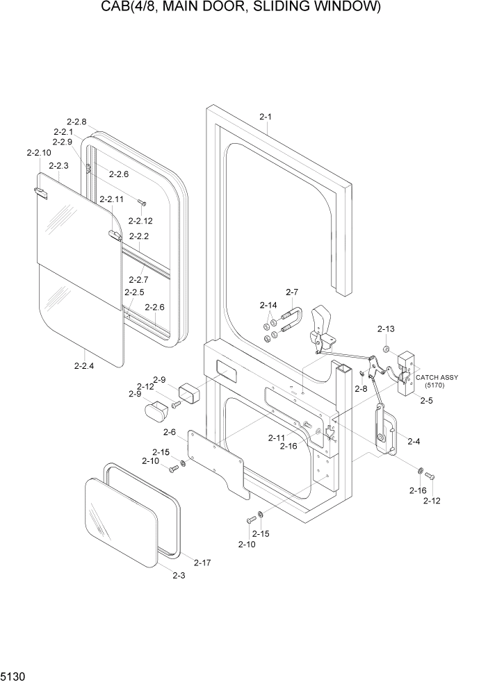 Схема запчастей Hyundai HL7803A - PAGE 5130 CAB(4/8, MAIN DOOR, SLIDING WINDOW) СТРУКТУРА