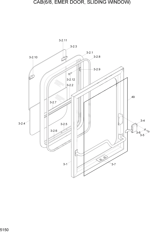 Схема запчастей Hyundai HL7803A - PAGE 5150 CAB(6/8, EMER DOOR, SLIDING WINDOW) СТРУКТУРА