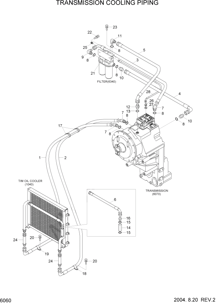 Схема запчастей Hyundai HL7803A - PAGE 6060 TRANSMISSION COOLING PIPING СИЛОВАЯ СИСТЕМА