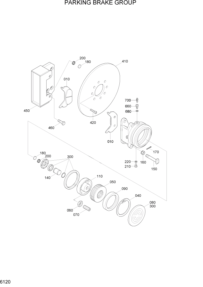 Схема запчастей Hyundai HL7803A - PAGE 6120 PARKING BRAKE GROUP(-#0104) СИЛОВАЯ СИСТЕМА