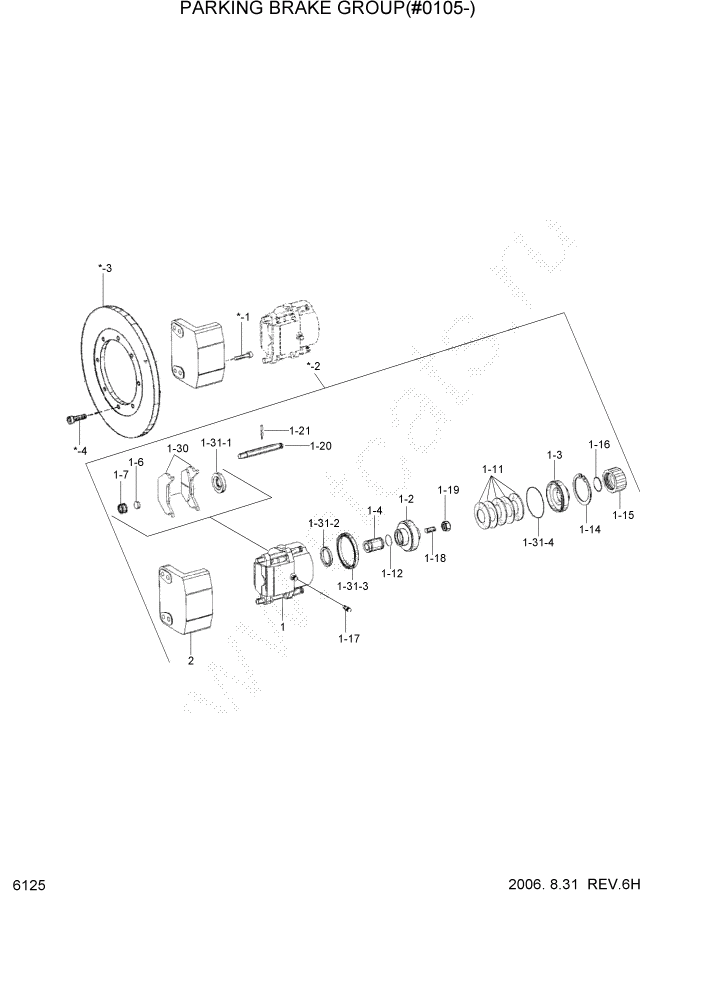 Схема запчастей Hyundai HL7803A - PAGE 6125 PARKING BRAKE GROUP(#0105-) СИЛОВАЯ СИСТЕМА