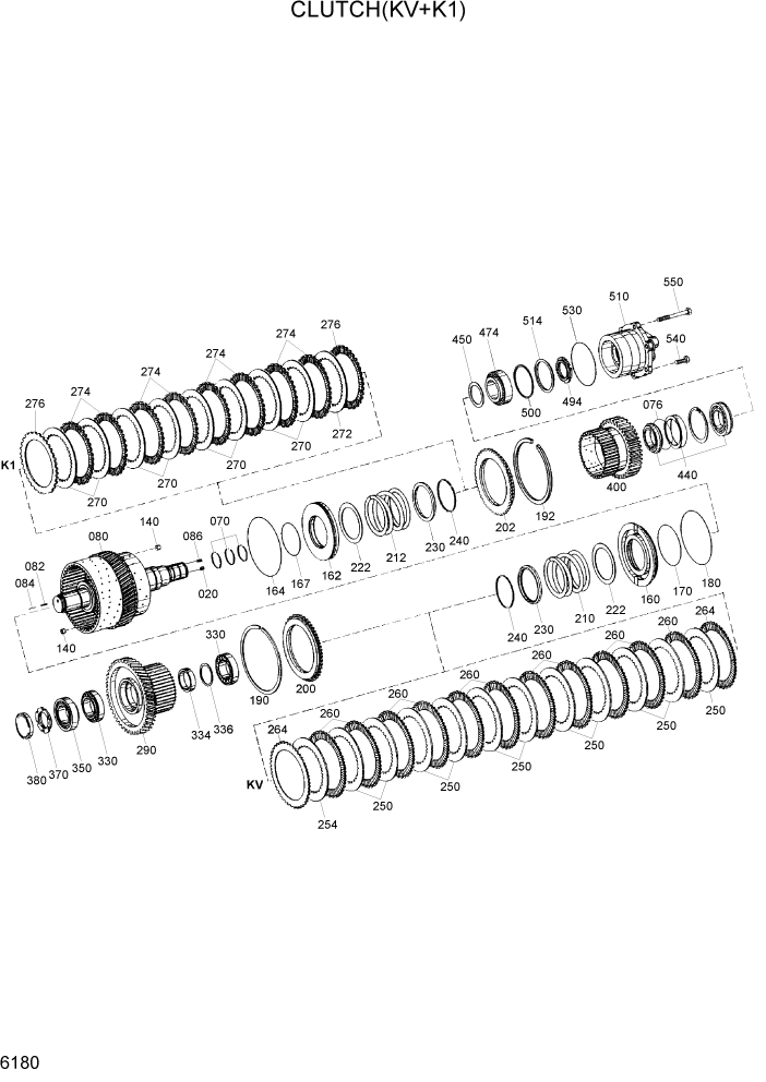 Схема запчастей Hyundai HL7803A - PAGE 6180 CLUTCH(KV+K1) СИЛОВАЯ СИСТЕМА