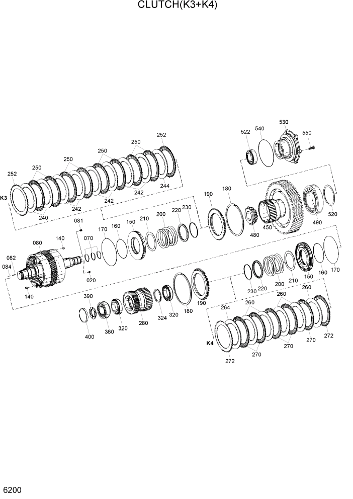 Схема запчастей Hyundai HL7803A - PAGE 6200 CLUTCH(K3+K4) СИЛОВАЯ СИСТЕМА