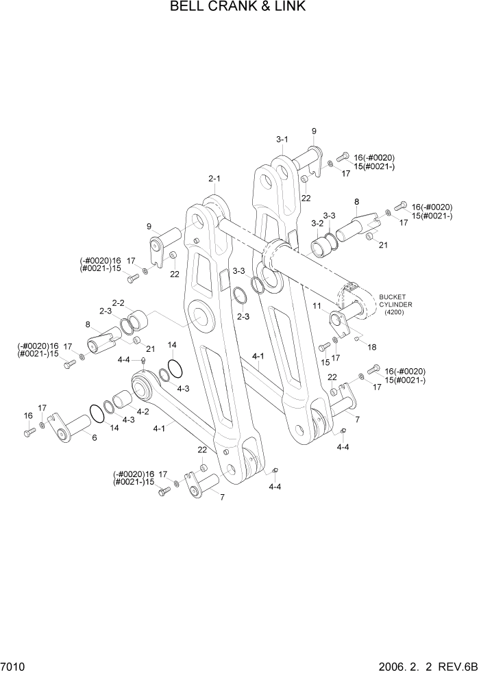 Схема запчастей Hyundai HL7803A - PAGE 7010 BELL CRANK & LINK РАБОЧЕЕ ОБОРУДОВАНИЕ