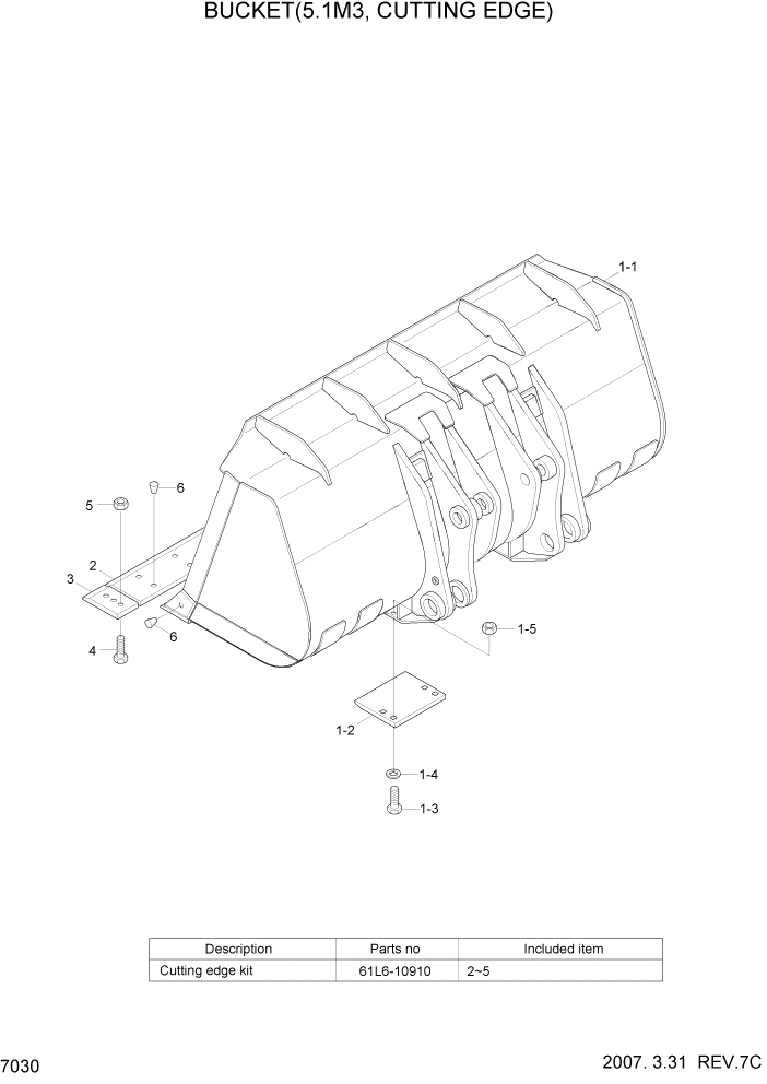 Схема запчастей Hyundai HL7803A - PAGE 7030 BUCKET(5.1M3, CUTTING EDGE) РАБОЧЕЕ ОБОРУДОВАНИЕ