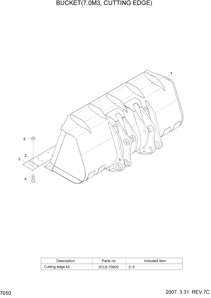 Схема запчастей Hyundai HL7803A - PAGE 7050 BUCKET(7.0M3, CUTTING EDGE) РАБОЧЕЕ ОБОРУДОВАНИЕ