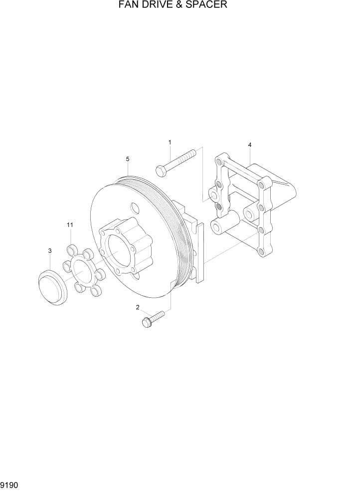 Схема запчастей Hyundai HL7803A - PAGE 9190 FAN DRIVE & SPACER ДВИГАТЕЛЬ БАЗА