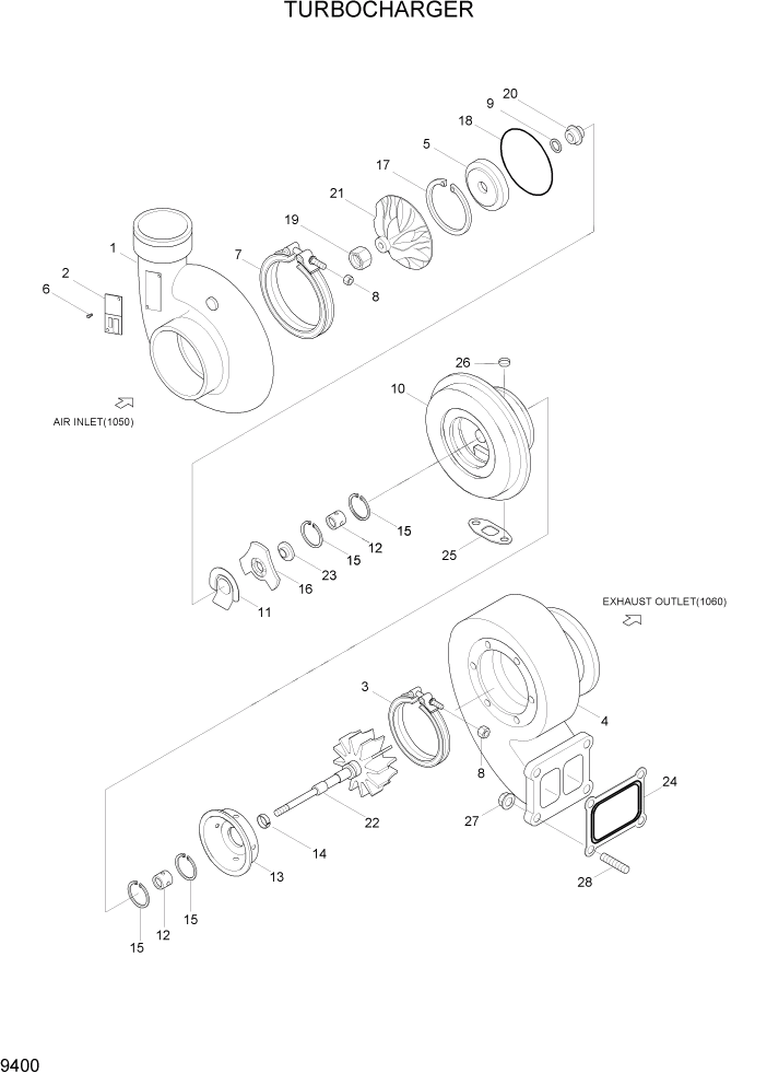 Схема запчастей Hyundai HL7803A - PAGE 9400 TURBOCHARGER ДВИГАТЕЛЬ БАЗА