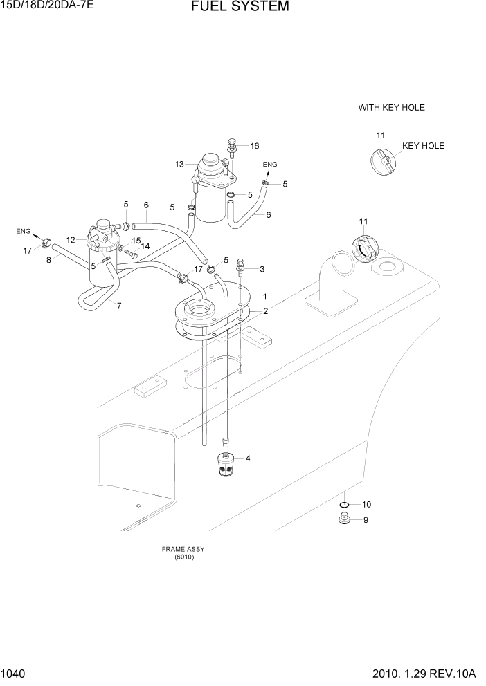 Схема запчастей Hyundai 15D/18D/20DA-7E - PAGE 1040 FUEL SYSTEM СИСТЕМА ДВИГАТЕЛЯ