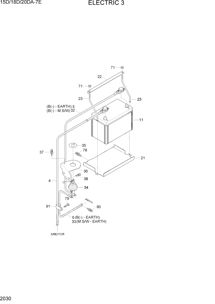 Схема запчастей Hyundai 15D/18D/20DA-7E - PAGE 2030 ELECTRIC 3 ЭЛЕКТРИЧЕСКАЯ СИСТЕМА