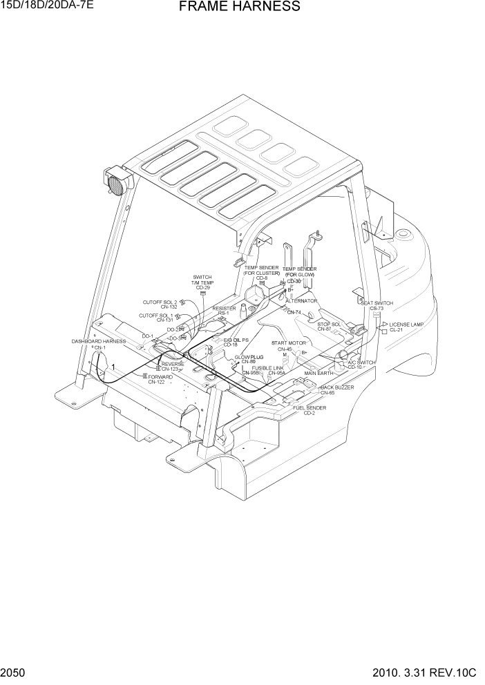 Схема запчастей Hyundai 15D/18D/20DA-7E - PAGE 2050 FRAME HARNESS ЭЛЕКТРИЧЕСКАЯ СИСТЕМА