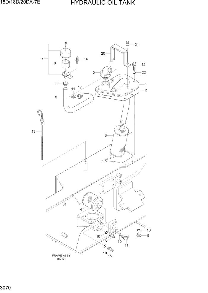 Схема запчастей Hyundai 15D/18D/20DA-7E - PAGE 3070 HYDRAULIC OIL TANK ГИДРАВЛИЧЕСКАЯ СИСТЕМА