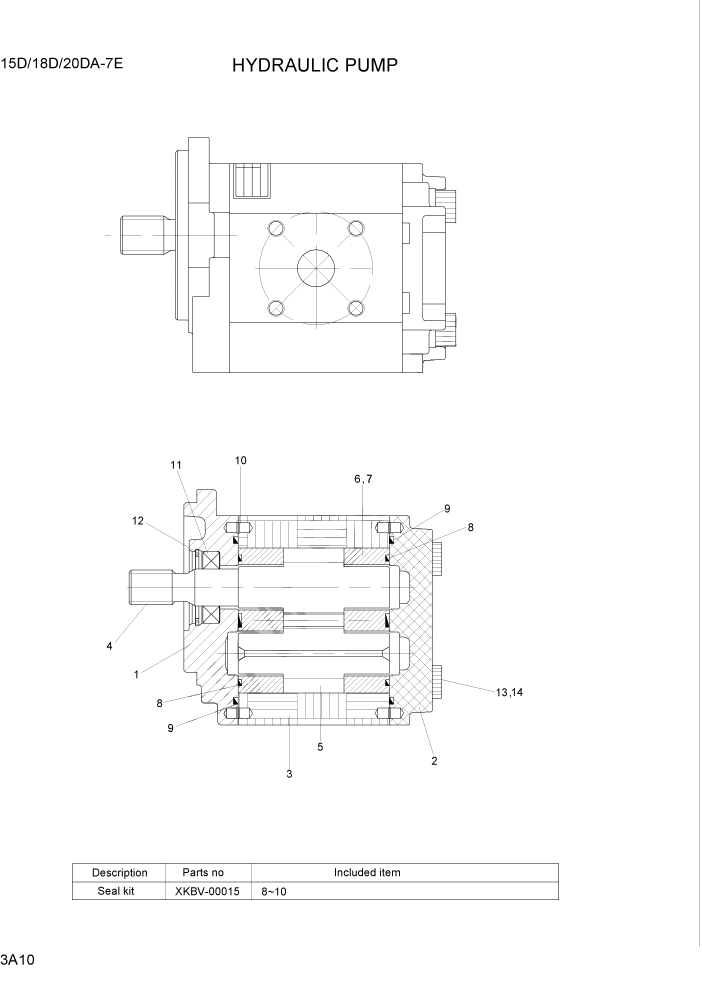 Схема запчастей Hyundai 15D/18D/20DA-7E - PAGE 3A10 HYDRAULIC PUMP ГИДРАВЛИЧЕСКАЯ СИСТЕМА