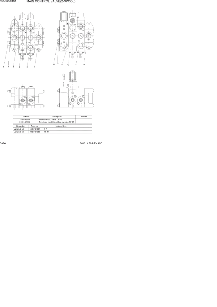 Схема запчастей Hyundai 15D/18D/20DA-7E - PAGE 3A20 MAIN CONTROL VALVE(2-SPOOL) ГИДРАВЛИЧЕСКАЯ СИСТЕМА