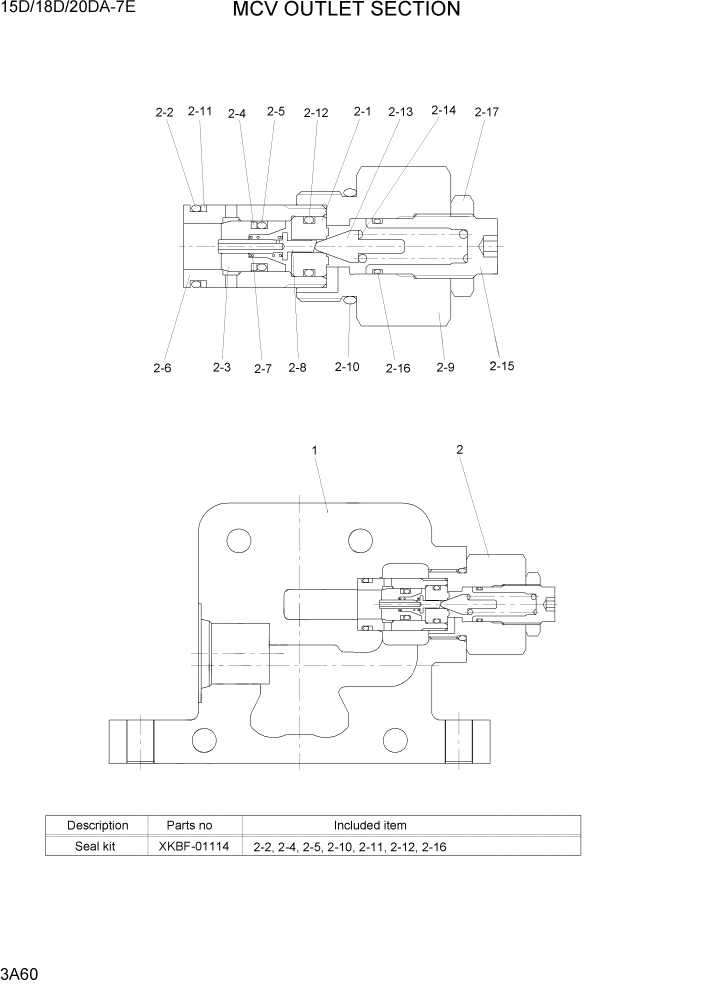 Схема запчастей Hyundai 15D/18D/20DA-7E - PAGE 3A60 MCV OUTLET SECTION ГИДРАВЛИЧЕСКАЯ СИСТЕМА