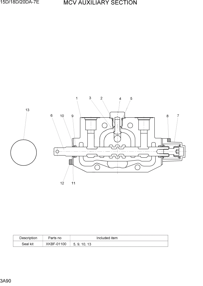 Схема запчастей Hyundai 15D/18D/20DA-7E - PAGE 3A90 MCV AUXILIARY SECTION ГИДРАВЛИЧЕСКАЯ СИСТЕМА