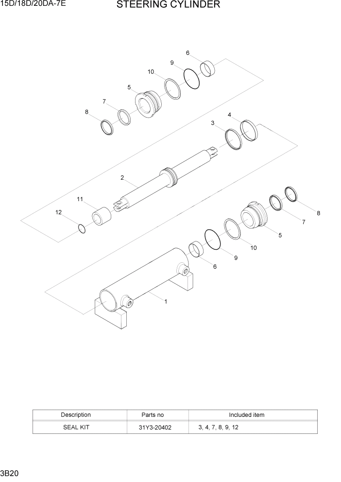 Схема запчастей Hyundai 15D/18D/20DA-7E - PAGE 3B20 STEERING CYLINDER ГИДРАВЛИЧЕСКАЯ СИСТЕМА