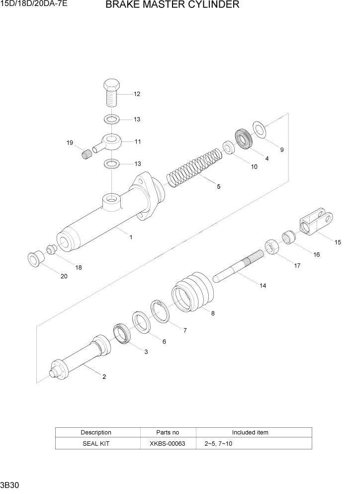 Схема запчастей Hyundai 15D/18D/20DA-7E - PAGE 3B30 BRAKE MASTER CYLINDER ГИДРАВЛИЧЕСКАЯ СИСТЕМА