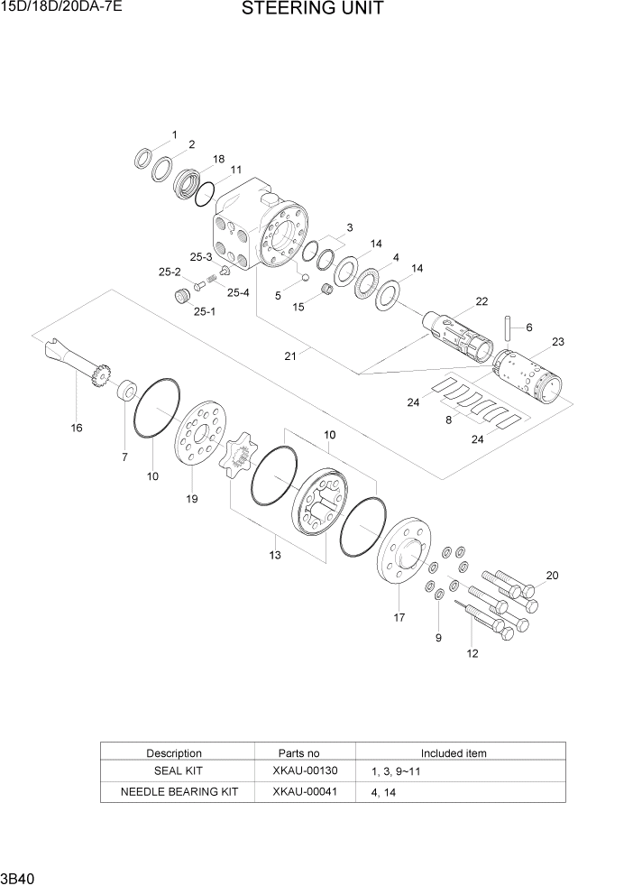 Схема запчастей Hyundai 15D/18D/20DA-7E - PAGE 3B40 STEERING UNIT ГИДРАВЛИЧЕСКАЯ СИСТЕМА