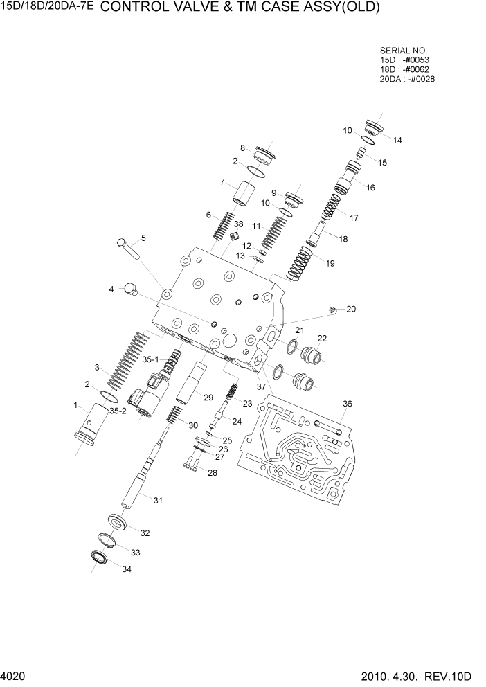 Схема запчастей Hyundai 15D/18D/20DA-7E - PAGE 4020 CONTROL VALVE ASSY(OLD) СИЛОВАЯ СИСТЕМА