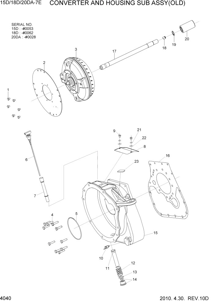 Схема запчастей Hyundai 15D/18D/20DA-7E - PAGE 4040 CONVERTER & HOUSING SUB ASSY(OLD) СИЛОВАЯ СИСТЕМА