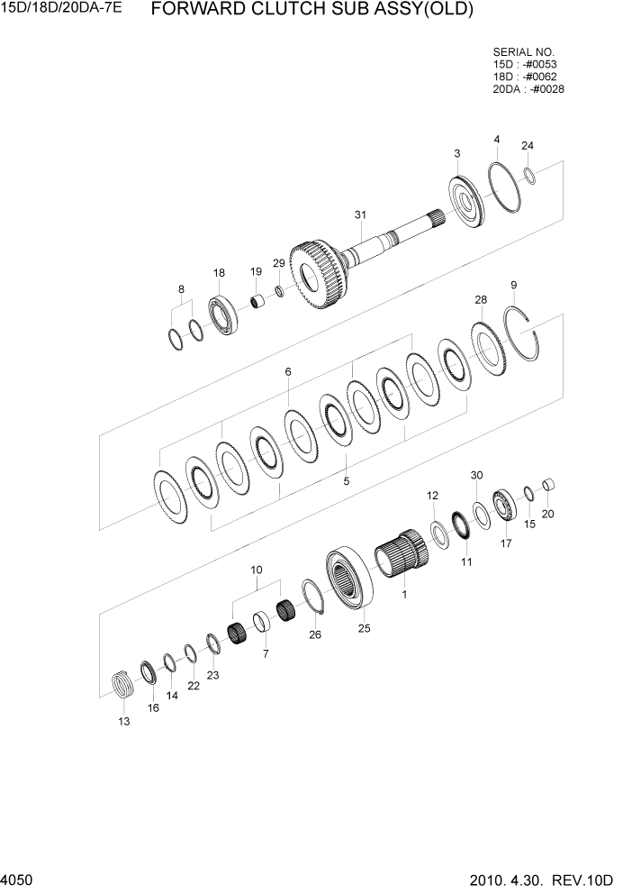 Схема запчастей Hyundai 15D/18D/20DA-7E - PAGE 4050 FORWARD CLUTCH SUB ASSY(OLD) СИЛОВАЯ СИСТЕМА