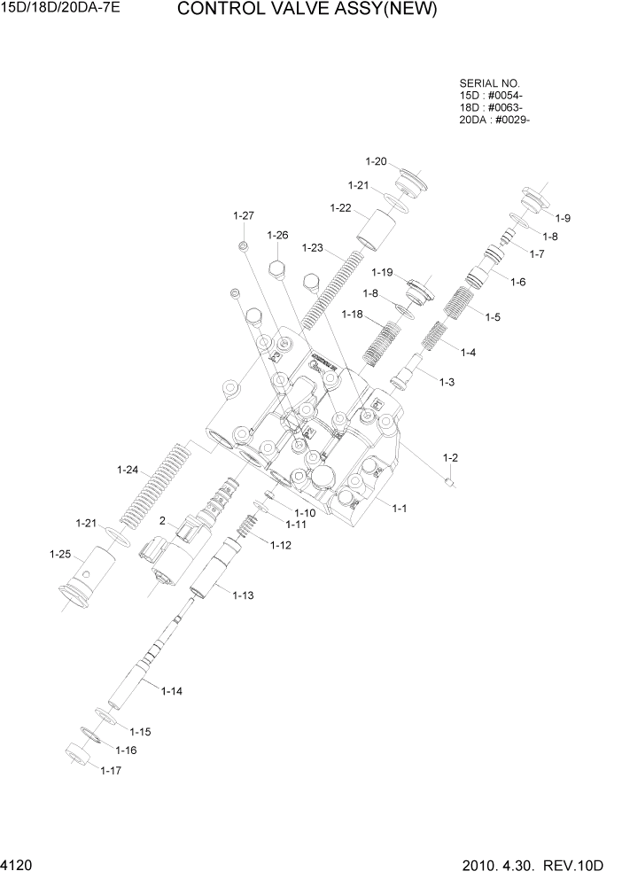 Схема запчастей Hyundai 15D/18D/20DA-7E - PAGE 4120 CONTROL VALVE ASSY(NEW) СИЛОВАЯ СИСТЕМА