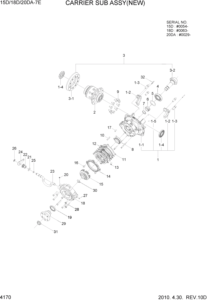 Схема запчастей Hyundai 15D/18D/20DA-7E - PAGE 4170 CARRIER SUB ASSY(NEW) СИЛОВАЯ СИСТЕМА