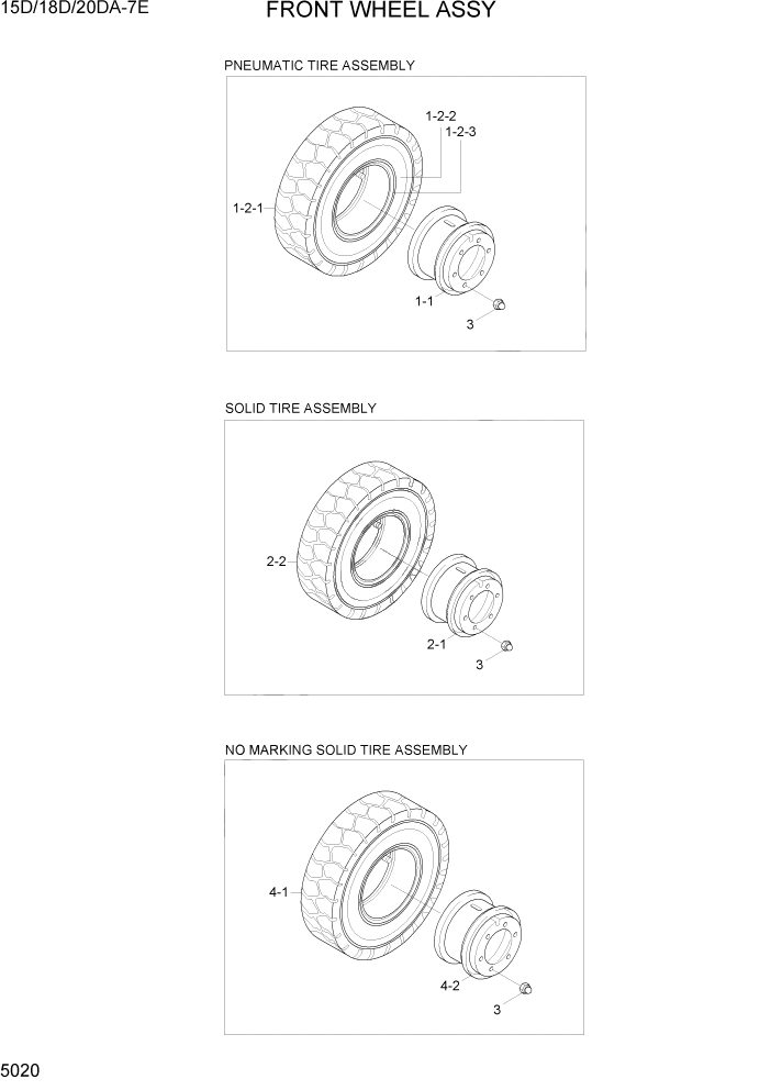 Схема запчастей Hyundai 15D/18D/20DA-7E - PAGE 5020 FRONT WHEEL ASSY СИСТЕМА УПРАВЛЕНИЯ