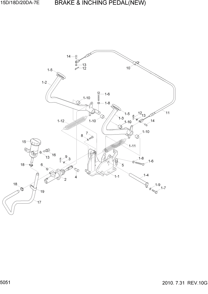 Схема запчастей Hyundai 15D/18D/20DA-7E - PAGE 5051 BRAKE & INCHING PEDAL(NEW) СИСТЕМА УПРАВЛЕНИЯ