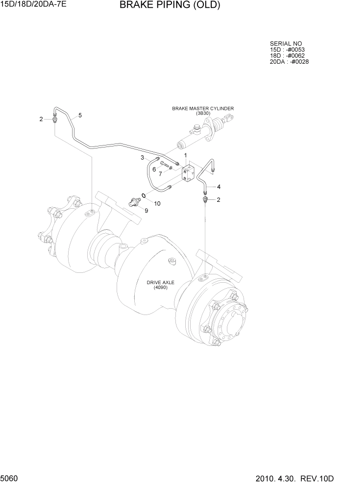 Схема запчастей Hyundai 15D/18D/20DA-7E - PAGE 5060 BRAKE PIPING (OLD) СИСТЕМА УПРАВЛЕНИЯ