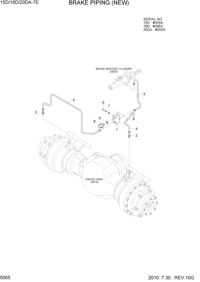 Схема запчастей Hyundai 15D/18D/20DA-7E - PAGE 5065 BRAKE PIPING (NEW) СИСТЕМА УПРАВЛЕНИЯ