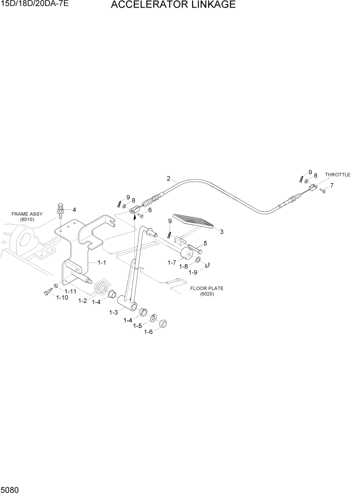 Схема запчастей Hyundai 15D/18D/20DA-7E - PAGE 5080 ACCELERATOR LINKAGE СИСТЕМА УПРАВЛЕНИЯ