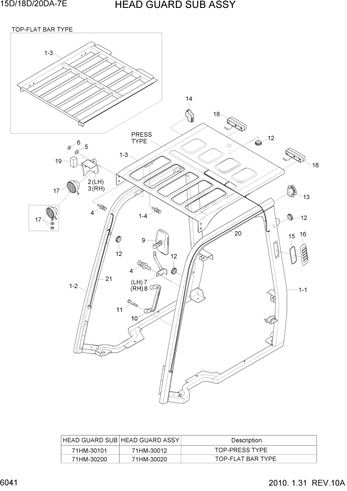 Схема запчастей Hyundai 15D/18D/20DA-7E - PAGE 6041 HEAD GUARD SUB ASSY СТРУКТУРА