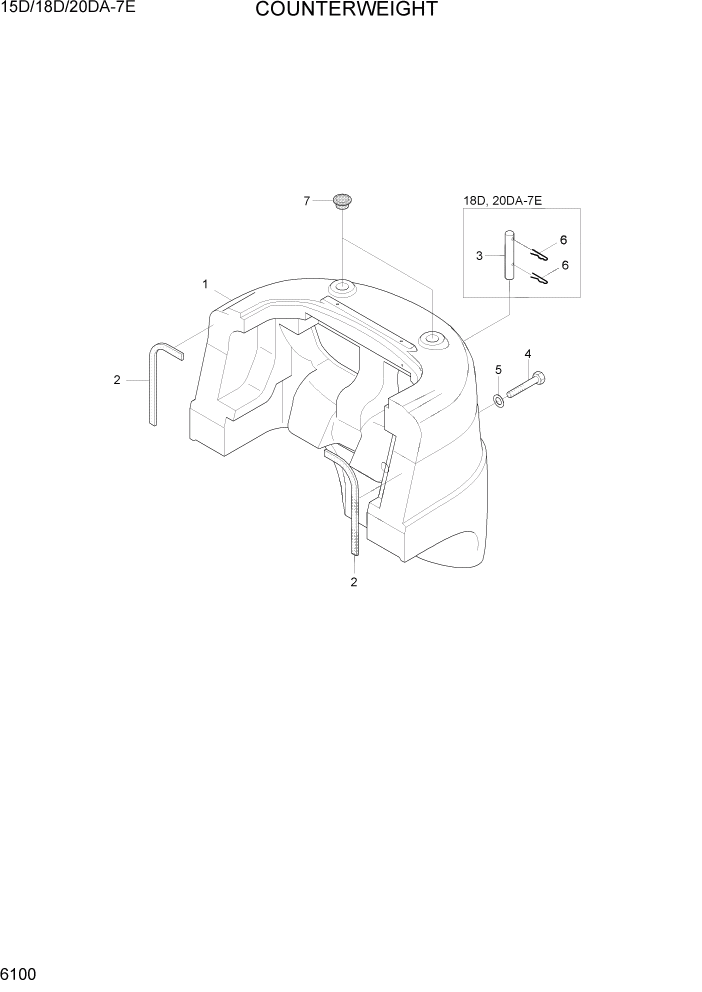 Схема запчастей Hyundai 15D/18D/20DA-7E - PAGE 6100 COUNTERWEIGHT СТРУКТУРА