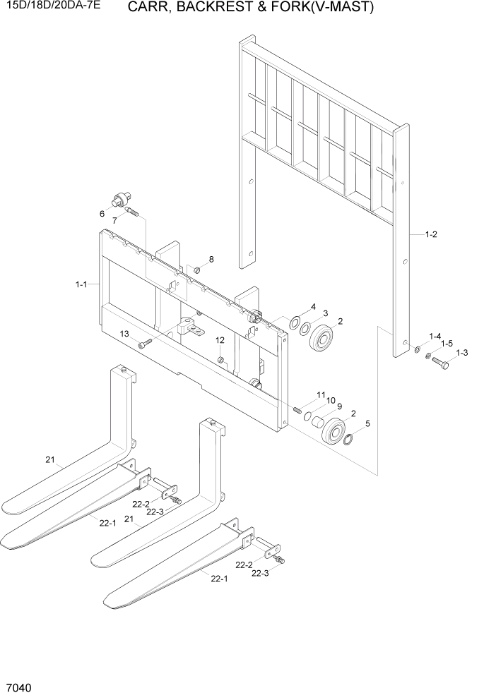 Схема запчастей Hyundai 15D/18D/20DA-7E - PAGE 7040 CARR,BACKREST & FORK(V-MAST) РАБОЧЕЕ ОБОРУДОВАНИЕ