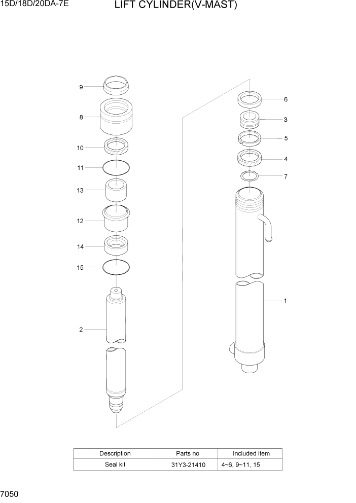 Схема запчастей Hyundai 15D/18D/20DA-7E - PAGE 7050 LIFT CYLINDER(V-MAST) РАБОЧЕЕ ОБОРУДОВАНИЕ