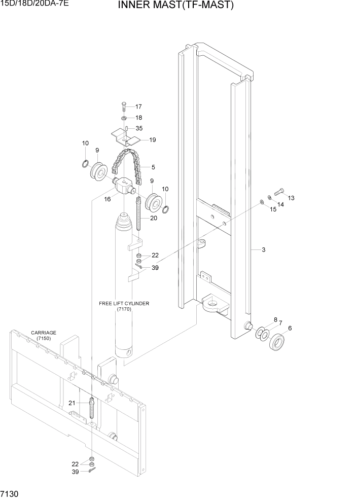 Схема запчастей Hyundai 15D/18D/20DA-7E - PAGE 7130 INNER MAST(TF-MAST) РАБОЧЕЕ ОБОРУДОВАНИЕ