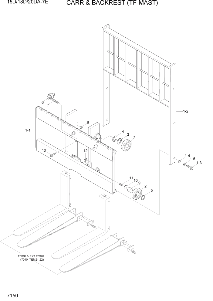 Схема запчастей Hyundai 15D/18D/20DA-7E - PAGE 7150 CARRIAGE & BACKREST(TF-MAST) РАБОЧЕЕ ОБОРУДОВАНИЕ