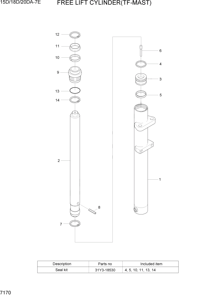 Схема запчастей Hyundai 15D/18D/20DA-7E - PAGE 7170 FREE LIFT CYLINDER(TF-MAST) РАБОЧЕЕ ОБОРУДОВАНИЕ