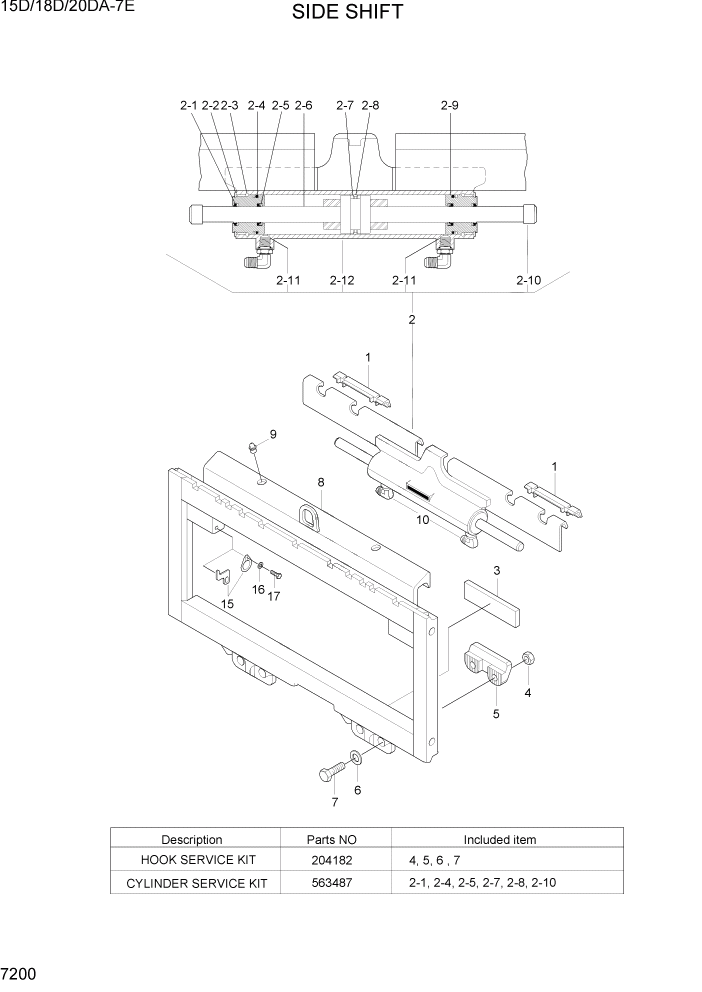 Схема запчастей Hyundai 15D/18D/20DA-7E - PAGE 7200 SIDE SHIFT РАБОЧЕЕ ОБОРУДОВАНИЕ