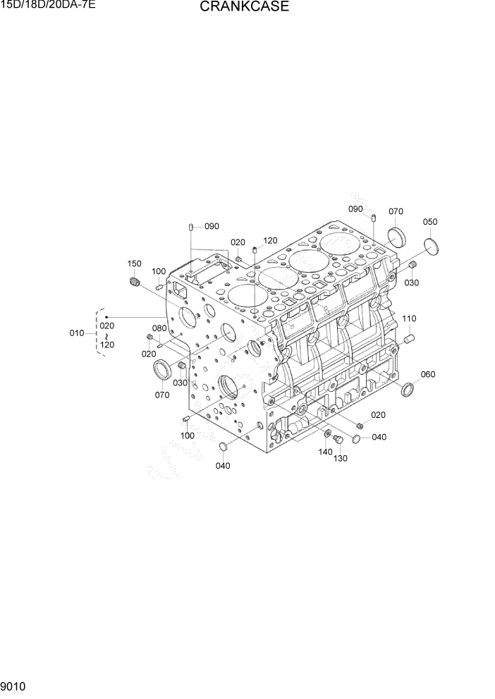 Схема запчастей Hyundai 15D/18D/20DA-7E - PAGE 9010 CRANKCASE ДВИГАТЕЛЬ БАЗА