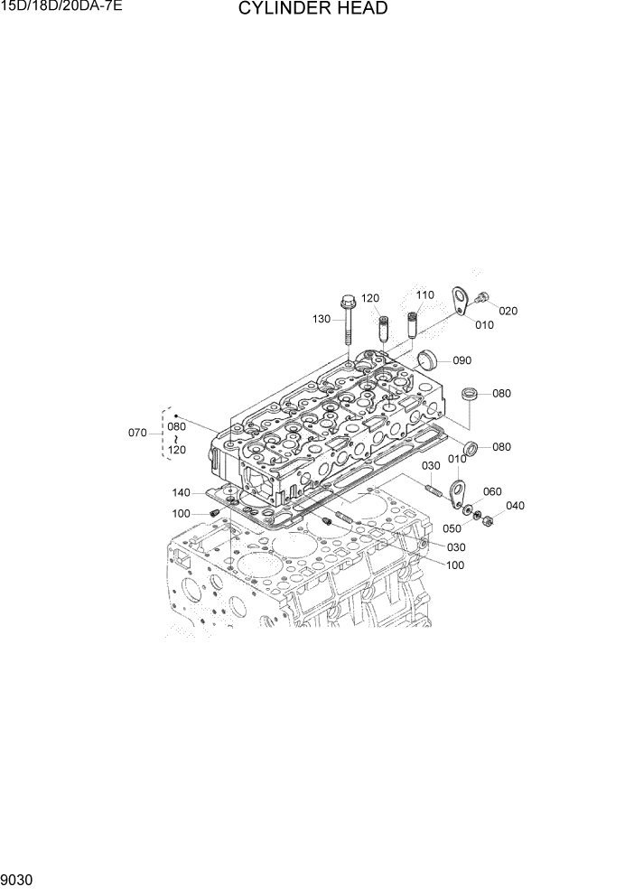 Схема запчастей Hyundai 15D/18D/20DA-7E - PAGE 9030 CYLINDER HEAD ДВИГАТЕЛЬ БАЗА