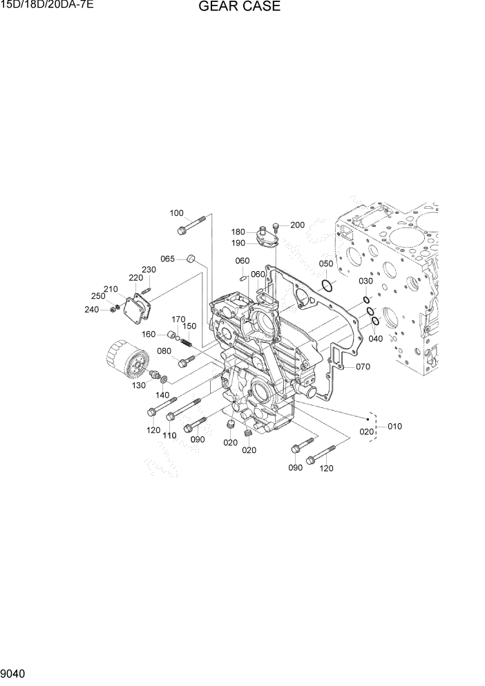 Схема запчастей Hyundai 15D/18D/20DA-7E - PAGE 9040 GEAR CASE ДВИГАТЕЛЬ БАЗА