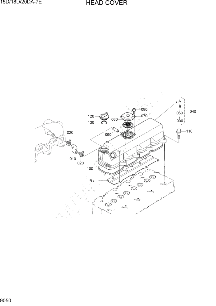 Схема запчастей Hyundai 15D/18D/20DA-7E - PAGE 9050 HEAD COVER ДВИГАТЕЛЬ БАЗА