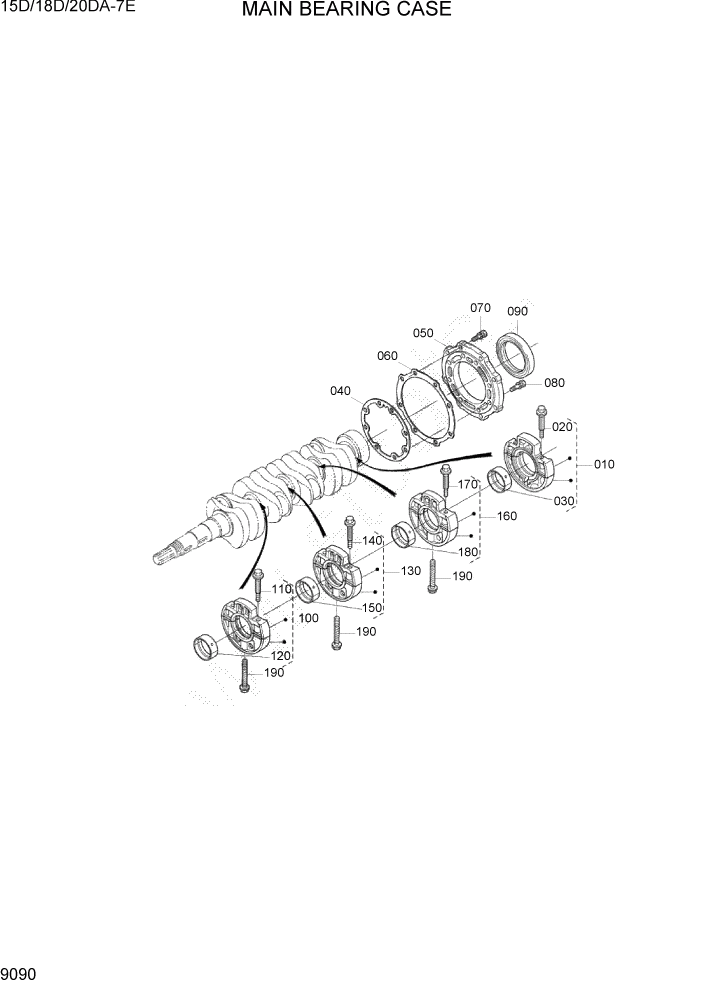 Схема запчастей Hyundai 15D/18D/20DA-7E - PAGE 9090 MAIN BEARING CASE ДВИГАТЕЛЬ БАЗА
