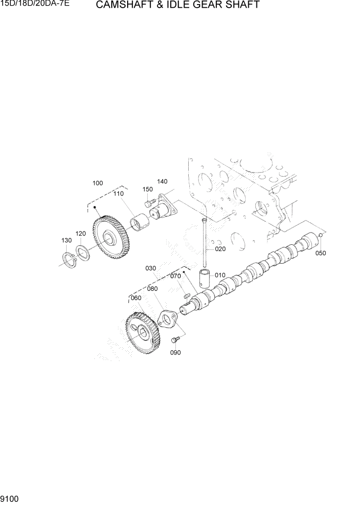 Схема запчастей Hyundai 15D/18D/20DA-7E - PAGE 9100 CAMSHAFT & IDLE GEAR SHAFT ДВИГАТЕЛЬ БАЗА