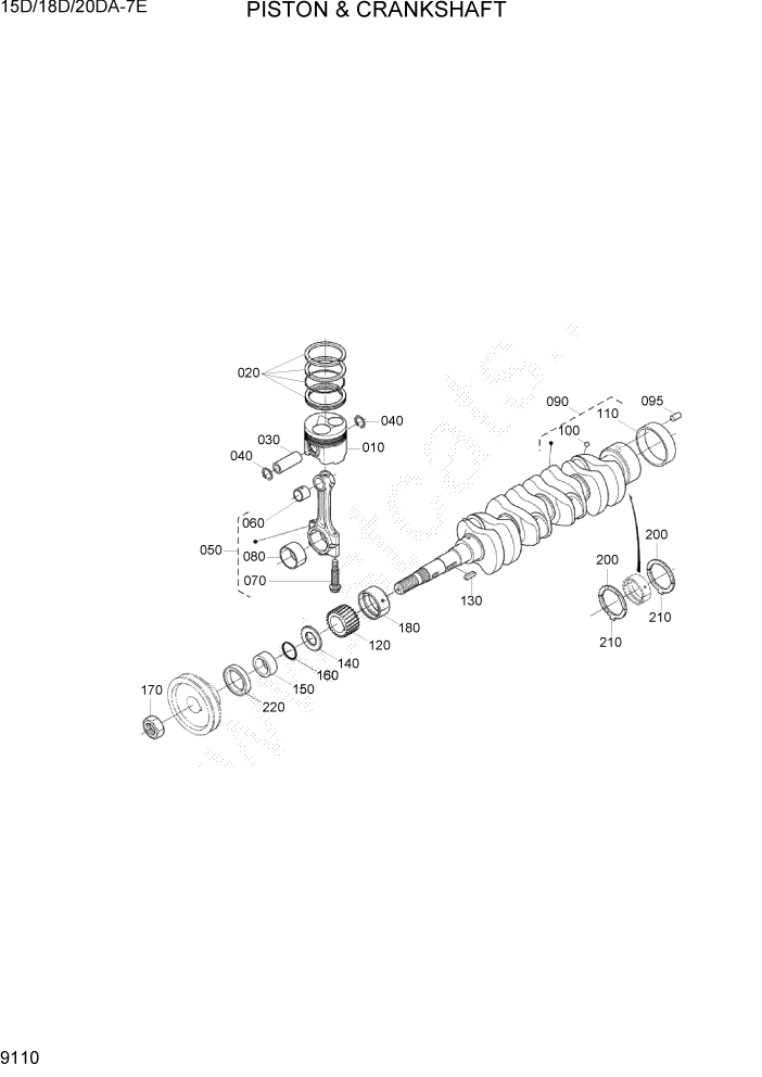 Схема запчастей Hyundai 15D/18D/20DA-7E - PAGE 9110 PISTON & CRANKSHAFT ДВИГАТЕЛЬ БАЗА