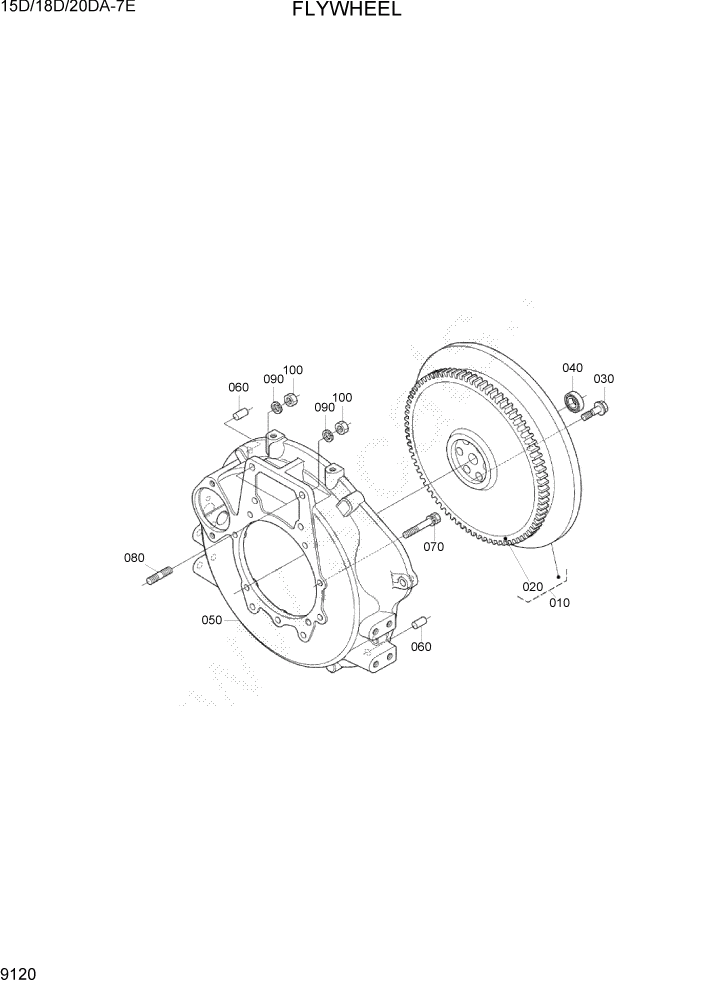 Схема запчастей Hyundai 15D/18D/20DA-7E - PAGE 9120 FLYWHEEL ДВИГАТЕЛЬ БАЗА